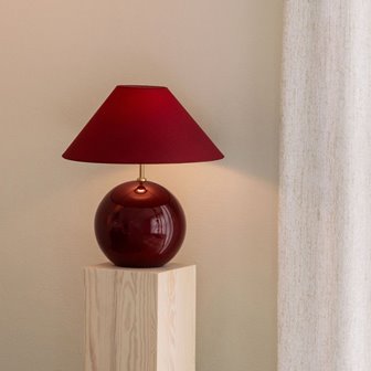 zdjęcie Szklana lampa stołowa kula Iris bordowa z abażurem